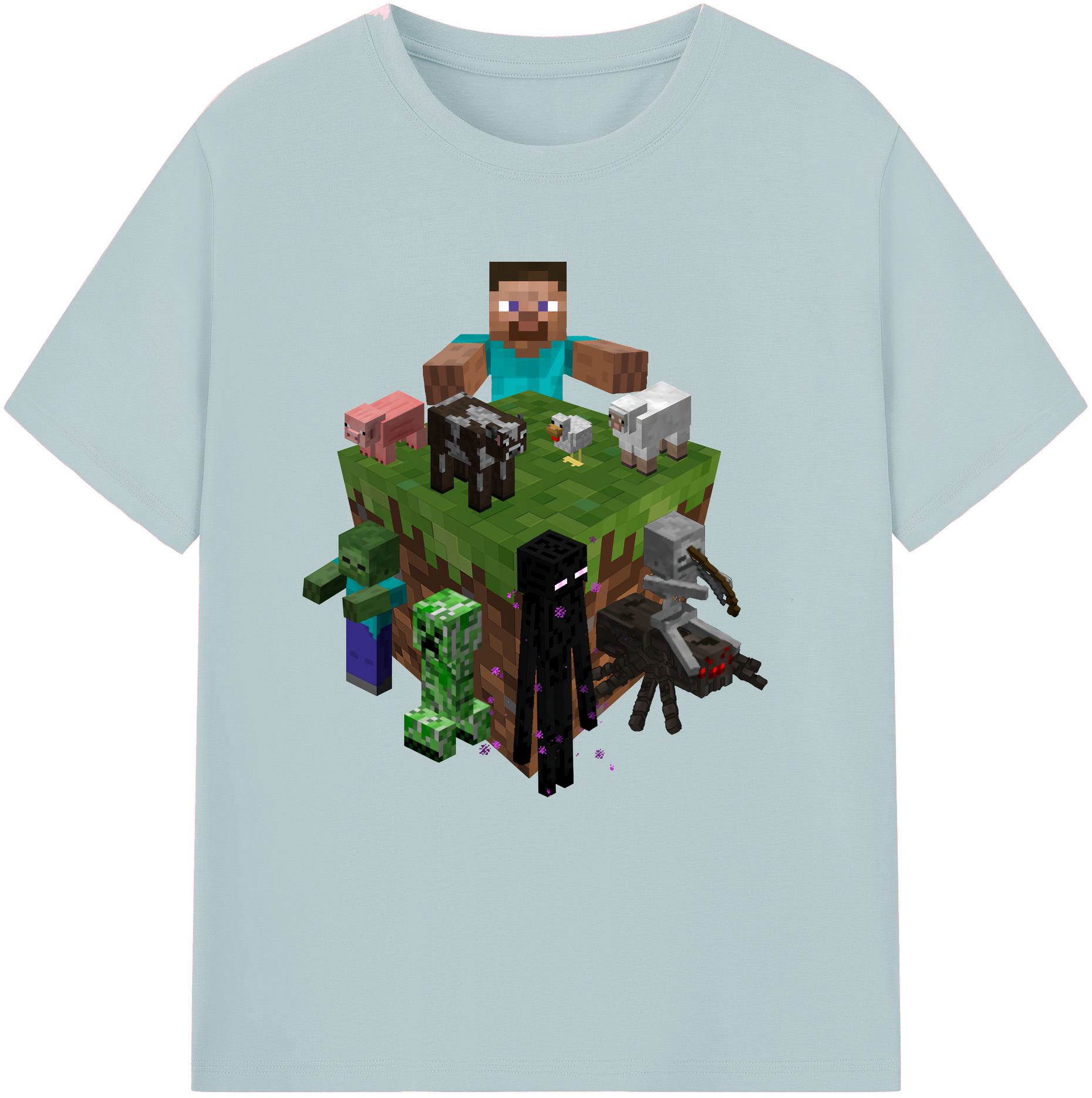 （画像用） マインクラフト ブロックの世界 Minecraft MC Block world 綿100％半袖Tシャツ（フロントプリント）